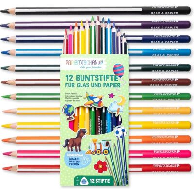 Papierdrachen, Malstifte, 12 Buntstifte für Glas und Papier (12x) Papierdrachen, Malstifte, 12 Buntstifte für Glas und Papier (12x)