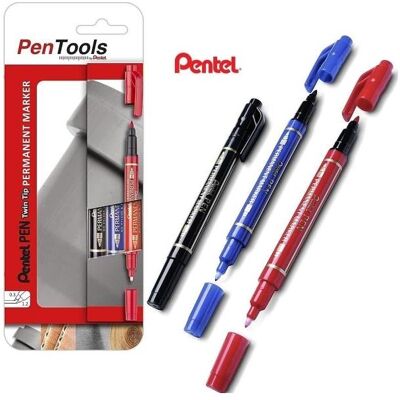 Pentel, Marker, Permanent-Marker Pen, Doppelspitze, 3er Etui sortiert (3x) Pentel, Marker, Permanent-Marker Pen, Doppelspitze, 3er Etui sortiert (3x)
