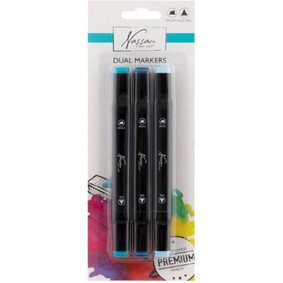 NoName, Marker, Doppelspitzenmarker, 3 blaue Farben (3x) NoName, Marker, Doppelspitzenmarker, 3 blaue Farben (3x)