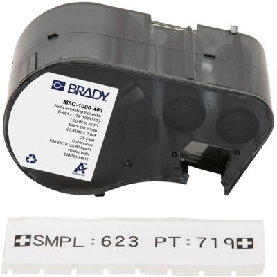 Brady, Etikettenrolle, M5C-1000-461, Polyester, Schwarz auf weiss, 25.40 mm x 7.62 m, permanent, Endlos (25.40 mm) Brady, Etikettenrolle, M5C-1000-461, Polyester, Schwarz auf weiss, 25.40 mm x 7.62 m, permanent, Endlos (25.40 mm)