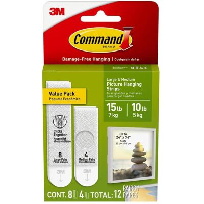 3M Klebehaken + Klebenagel, Command Strips V-Pack White 4 Sets M + 8 Sets L 17209WHI-12 3M Klebehaken + Klebenagel, Command Strips V-Pack White 4 Sets M + 8 Sets L 17209WHI-12