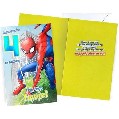 Kukartka, Grusskarte + Briefpapier, Spider-Man-Pass zum 4. Geburtstag Kukartka, Grusskarte + Briefpapier, Spider-Man-Pass zum 4. Geburtstag