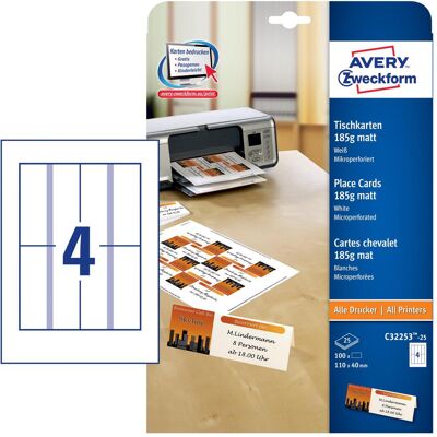 Avery Weiße Mikroperforierte Tischkarten - 110x40mm - 100 Stück Avery Weiße Mikroperforierte Tischkarten - 110x40mm - 100 Stück
