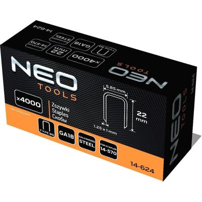 Neo, Büroklammer, Verzinkte Heftklammern für pneumatischen Hefter (14-570), GA18, Typ 90 (4K), Länge 22 mm, 4000 s (1x) Neo, Büroklammer, Verzinkte Heftklammern für pneumatischen Hefter (14-570), GA18, Typ 90 (4K), Länge 22 mm, 4000 s (1x)