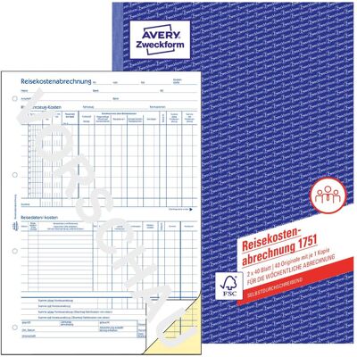 Avery Formular, Formularbuch "Reisekostenabrechnung", SD, A4 (80x) Avery Formular, Formularbuch "Reisekostenabrechnung", SD, A4 (80x)
