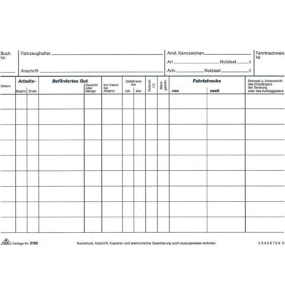 Rnk, Formular, Verlag Fahrtenbuch, Lkw mit Kraftstoffverbrauch Formularbuch 3116 Rnk, Formular, Verlag Fahrtenbuch, Lkw mit Kraftstoffverbrauch Formularbuch 3116