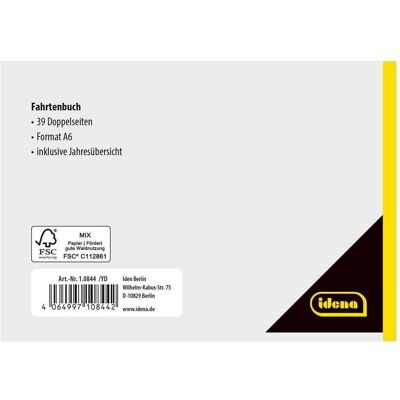 Idena, Formular, Fahrtenbuch A6 quer 40 Blatt FSC-Mix (40x) Idena, Formular, Fahrtenbuch A6 quer 40 Blatt FSC-Mix (40x)