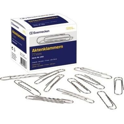 Soennecken, Büroklammer, Büroklammer Ausführung der Form: gewellte, runde For Länge: 77 mm (100x) Soennecken, Büroklammer, Büroklammer Ausführung der Form: gewellte, runde For Länge: 77 mm (100x)