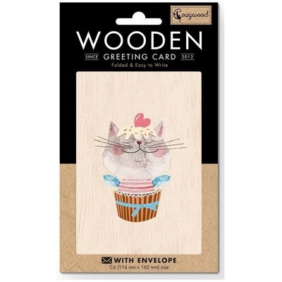 Cozywood, Grusskarte + Briefpapier, Holzkarte C6 + Umschlag Katze mit Herz Cozywood, Grusskarte + Briefpapier, Holzkarte C6 + Umschlag Katze mit Herz