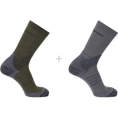Salomon, Unisex, Sportsocken, Outdoorsocken X Ultra Access Crew 2-Pack - excalibur/olive night (39 - 41), Grau, Grün Salomon, Unisex, Sportsocken, Outdoorsocken X Ultra Access Crew 2-Pack - excalibur/olive night (39 - 41), Grau, Grün