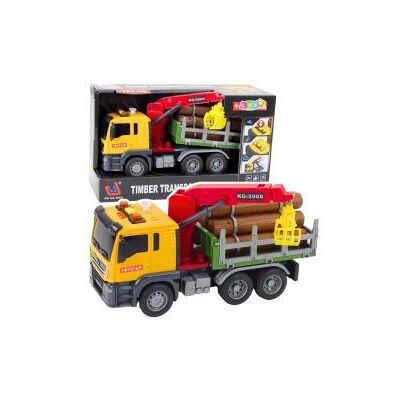 Lean Toys Die Lichter des Forstkran-LKWs klingen gelb 1:14 Lean Toys Die Lichter des Forstkran-LKWs klingen gelb 1:14