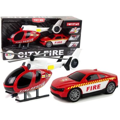 Lean Toys Hubschrauber-Auto-Feuerwehrfahrzeug-Set-Sound Lean Toys Hubschrauber-Auto-Feuerwehrfahrzeug-Set-Sound