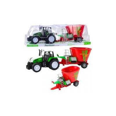 Lean Toys Grüner landwirtschaftlicher Traktor mit Anhänger und Futtermischer 50cm Lean Toys Grüner landwirtschaftlicher Traktor mit Anhänger und Futtermischer 50cm
