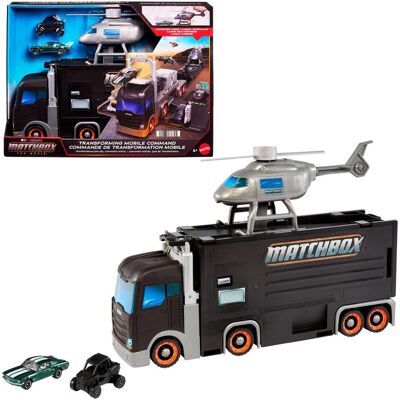Matchbox Mobile Kommandozentrale, grosses Fahrzeug mit Helikopter und 2 Spielzeugautos aus dem Film Matchbox Mobile Kommandozentrale, grosses Fahrzeug mit Helikopter und 2 Spielzeugautos aus dem Film