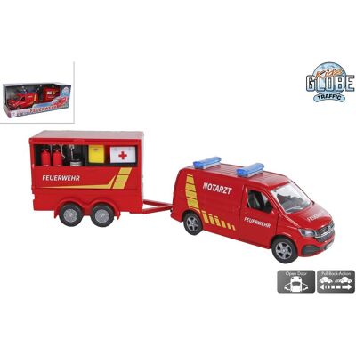 Kids Globe VW Transporter Feuerwehr mit Anhänger 28cm Kids Globe VW Transporter Feuerwehr mit Anhänger 28cm
