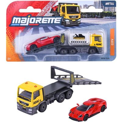 Majorette ADAC Tow Truck yellow w. Ford GT red Majorette ADAC Tow Truck yellow w. Ford GT red