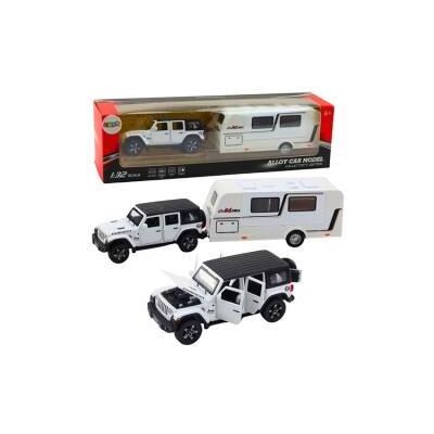 Lean Toys Geländewagen-Camper-Set, Metallantrieb, Lichter, Geräusche, Weiss, 1:32 Lean Toys Geländewagen-Camper-Set, Metallantrieb, Lichter, Geräusche, Weiss, 1:32