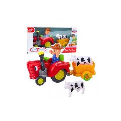Lean Toys Interaktiver Bauerntraktor mit Anhänger, Kuhfigur, Lichtern und Geräuschen Lean Toys Interaktiver Bauerntraktor mit Anhänger, Kuhfigur, Lichtern und Geräuschen