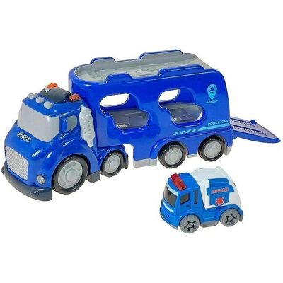Adar Ein Auto mit Container und 2 Polizeiautos mit Lichtern Adar Ein Auto mit Container und 2 Polizeiautos mit Lichtern
