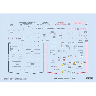 Eduard Bf 109E stencils 1/72 for SPECIAL HOBBY/TAMIYA/AIRFIX Eduard Bf 109E stencils 1/72 for SPECIAL HOBBY/TAMIYA/AIRFIX