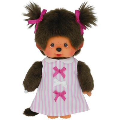 Monchhichi Sekiguchi 223589 Original Mädchen, aus braunem Plüsch, mit pink-weiss gestreiftem Kleid und Zöpfen m (20 cm) Monchhichi Sekiguchi 223589 Original Mädchen, aus braunem Plüsch, mit pink-weiss gestreiftem Kleid und Zöpfen m (20 cm)