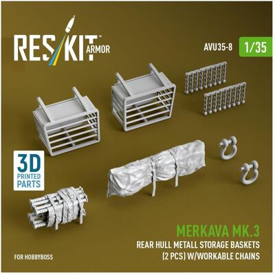 ResKit Merkava Mk.3 rear hull metall storage baskets (2 pcs) w/workable chains for HobbyBoss kit (3D Printe ResKit Merkava Mk.3 rear hull metall storage baskets (2 pcs) w/workable chains for HobbyBoss kit (3D Printe