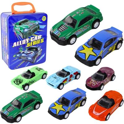 Lean Toys Eine Reihe angetriebener Fahrzeuge in einer Metallbox Lean Toys Eine Reihe angetriebener Fahrzeuge in einer Metallbox