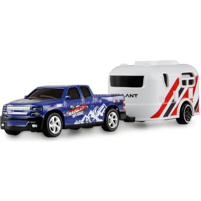 Amewi RC Pickup Die Cast mit Wohnwagenanhänger 1:64 RTR blau Amewi RC Pickup Die Cast mit Wohnwagenanhänger 1:64 RTR blau