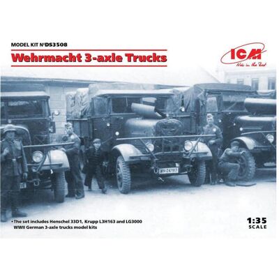 ICM Wehrmacht 3-axle Trucks (Henschel 33D1, Krupp L3H163, LG3000) ICM Wehrmacht 3-axle Trucks (Henschel 33D1, Krupp L3H163, LG3000)