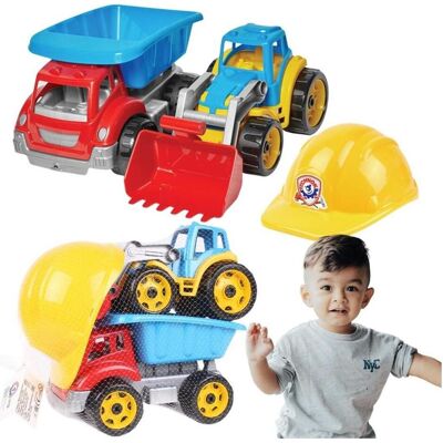Technok Baufahrzeuge. Muldenkipper und Bagger + Helm Technok Baufahrzeuge. Muldenkipper und Bagger + Helm