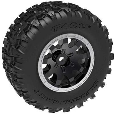 Traxxas Tires & wheels, assembled (black with satin beadlock wheels, dual profile (2.1 Traxxas Tires & wheels, assembled (black with satin beadlock wheels, dual profile (2.1