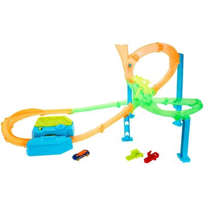 Hot Wheels Stunt Tracks Neon Speeders Tornado Jump Crash-Bahn-Set mit motorisiertem Booster & Spielzeugauto Hot Wheels Stunt Tracks Neon Speeders Tornado Jump Crash-Bahn-Set mit motorisiertem Booster & Spielzeugauto