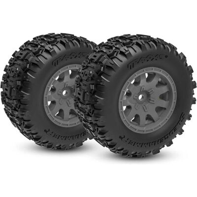 Traxxas Tires & wheels, assembled (charcoal g ray wheels, dual profile (2.1 Traxxas Tires & wheels, assembled (charcoal g ray wheels, dual profile (2.1