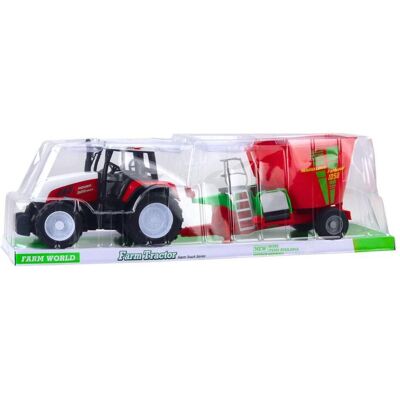 Lean Toys Landwirtschaftlicher Ackerschlepper mit Anhänger-Futtermischer rot 60cm Lean Toys Landwirtschaftlicher Ackerschlepper mit Anhänger-Futtermischer rot 60cm
