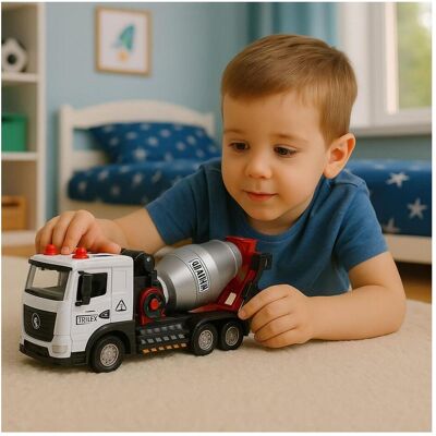 Lean Toys Betonmischer, Baufahrzeug, Metallkabine, rotierende Trommel, Lichter, Geräusche Lean Toys Betonmischer, Baufahrzeug, Metallkabine, rotierende Trommel, Lichter, Geräusche