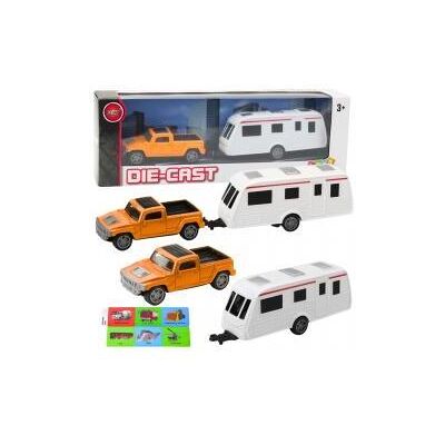 Lean Toys Lean Metall-Autobausatz Mit Camper-Anhänger Orange Lean Toys Lean Metall-Autobausatz Mit Camper-Anhänger Orange