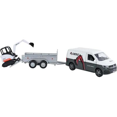 Van Manen Veenendaal Die Cast Modellauto VW Transporter mit Minibagger weiss/grau 27cm Pull Back Van Manen Veenendaal Die Cast Modellauto VW Transporter mit Minibagger weiss/grau 27cm Pull Back