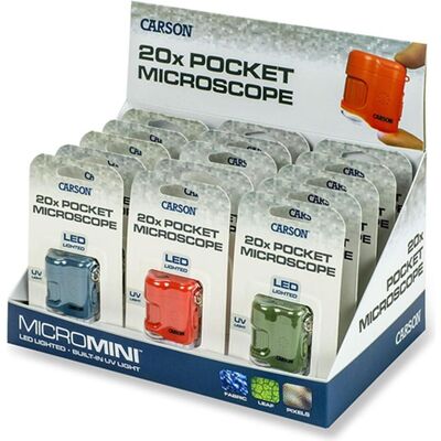 Carson Taschenmikroskop MicroMini 20x mit UV und LED, 15 Stück Display Carson Taschenmikroskop MicroMini 20x mit UV und LED, 15 Stück Display