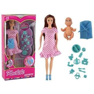 Lean Toys Schwangere Puppe im rosa Kleid mit Accessoires Lean Toys Schwangere Puppe im rosa Kleid mit Accessoires