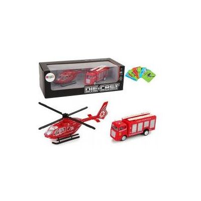 Lean Toys Lean Cars Feuerwehr-Hubschrauber-Zugset Rot Lean Toys Lean Cars Feuerwehr-Hubschrauber-Zugset Rot
