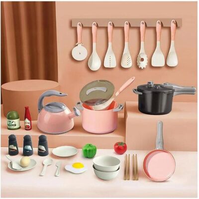 Lean Toys Küchenset Töpfe Kochzubehör Lebensmittel Rosa 32-teilig. Lean Toys Küchenset Töpfe Kochzubehör Lebensmittel Rosa 32-teilig.