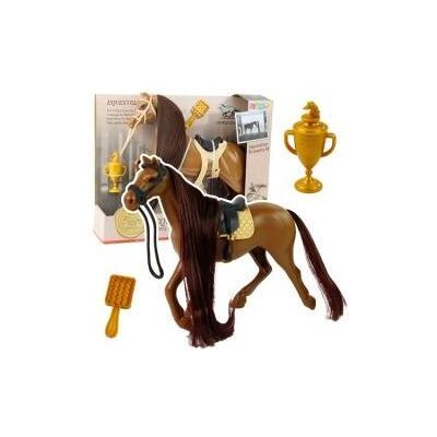 Lean Toys Braunes Pferd mit langer Mähne + Zubehör Lean Toys Braunes Pferd mit langer Mähne + Zubehör