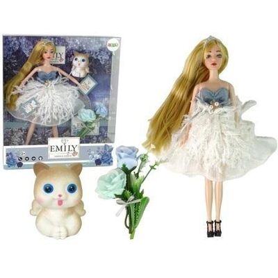 Lean Toys Emily-Puppe mit langen Haaren, Kätzchen, Blumen Lean Toys Emily-Puppe mit langen Haaren, Kätzchen, Blumen