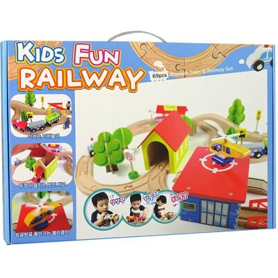Lean Toys Holzeisenbahn Schienen Autos Bäume Gebäude Lean Toys Holzeisenbahn Schienen Autos Bäume Gebäude