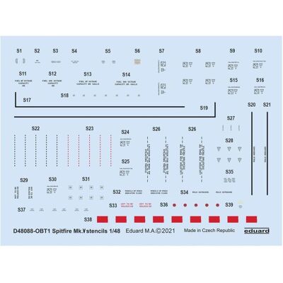 Eduard Spitfire Mk.V stencils 1/48 for Eduard Spitfire Mk.V stencils 1/48 for