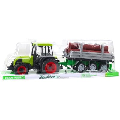 Lean Toys Grüner landwirtschaftlicher Traktor mit Anhänger für Baumstämme 47cm Lean Toys Grüner landwirtschaftlicher Traktor mit Anhänger für Baumstämme 47cm