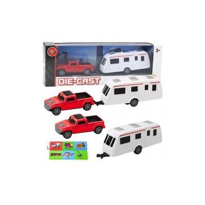Lean Toys Lean Metall-Autobausatz Mit Camper-Anhänger Rot Lean Toys Lean Metall-Autobausatz Mit Camper-Anhänger Rot