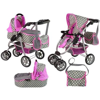 Lean Toys 2-in-1-Tragetasche für Puppenwagen, rosa Sterne Lean Toys 2-in-1-Tragetasche für Puppenwagen, rosa Sterne