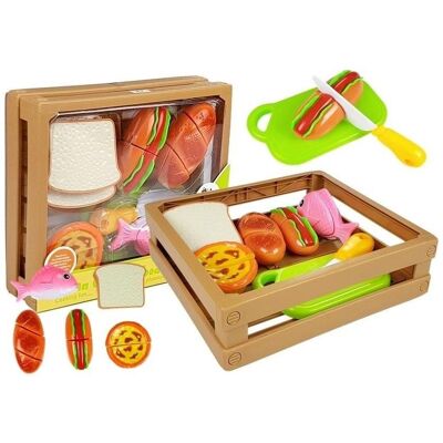 Lean Toys, Kaufladen Zubehör, Ein Set Fisch und Würstchen zum Schneiden in einer Box Lean Toys, Kaufladen Zubehör, Ein Set Fisch und Würstchen zum Schneiden in einer Box