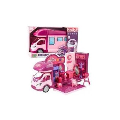 Lean Toys Faltbare Puppen-Camper-Garderobe, Zubehör, Pink, 42-tlg. Lean Toys Faltbare Puppen-Camper-Garderobe, Zubehör, Pink, 42-tlg.